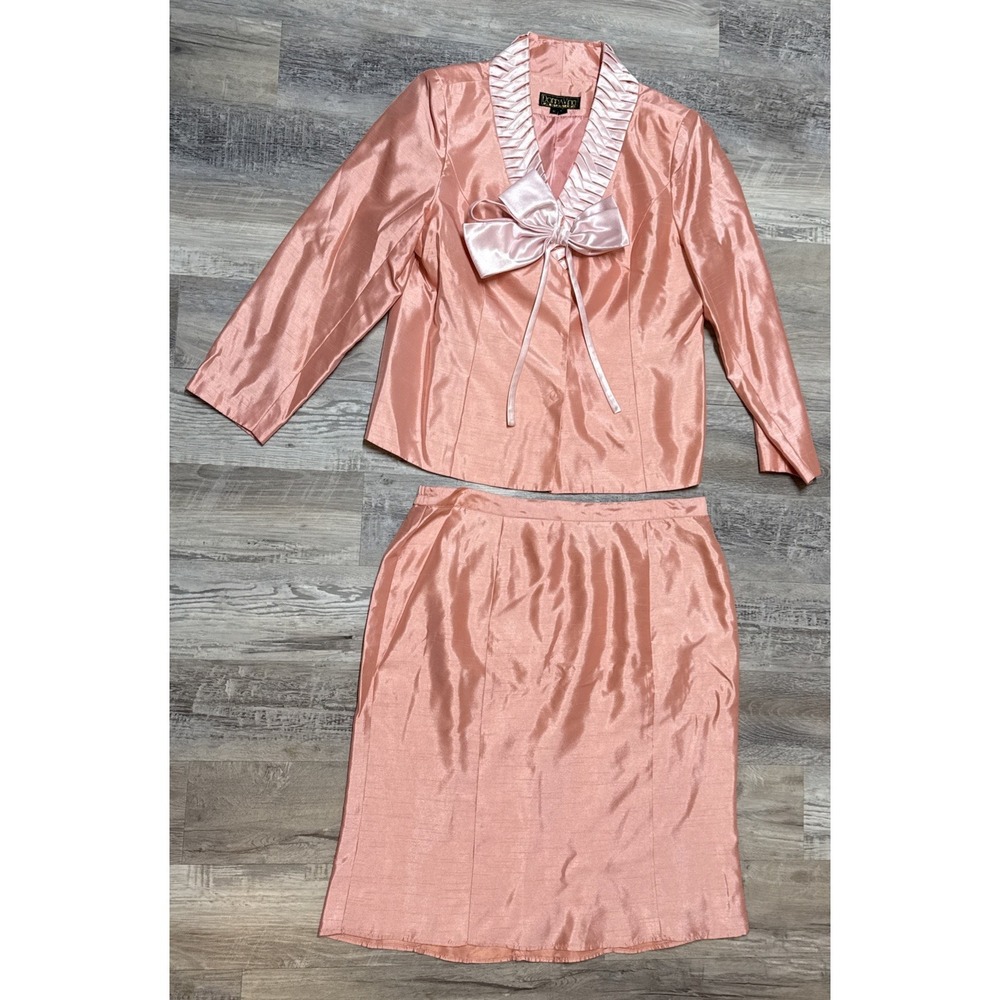 Vtg Donna Vinci Couture Pink, 2 Piece ‎ Skirt Suit Set Easter Secretary Chic 16